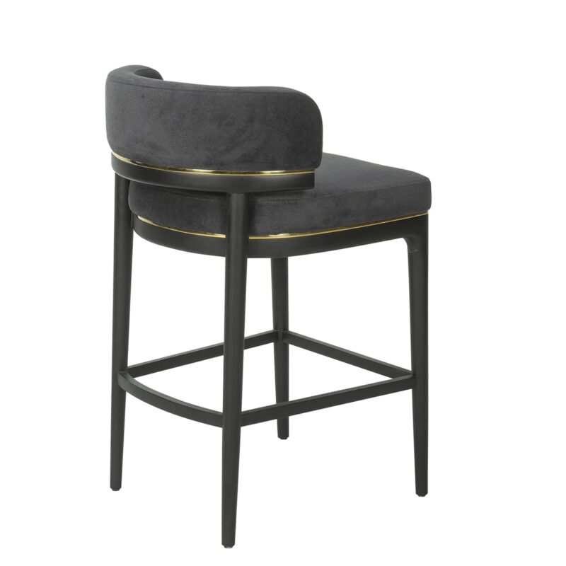 Wood Bar Chair with Velvet Upholstery and Brass Trim Accents | BC013