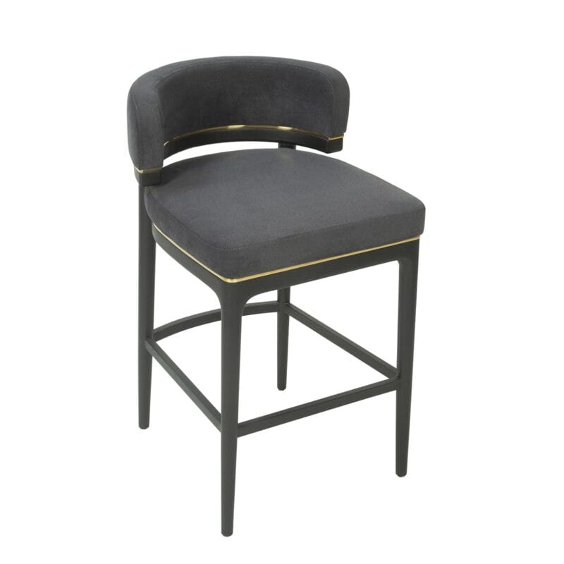 Wood Bar Chair with Velvet Upholstery and Brass Trim Accents | BC013