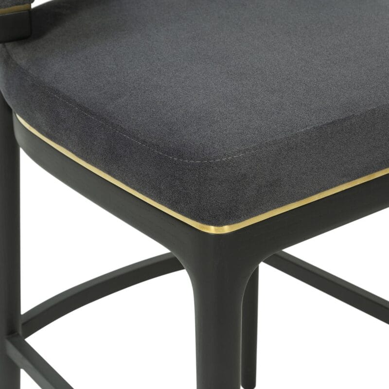 Wood Bar Chair with Velvet Upholstery and Brass Trim Accents | BC013