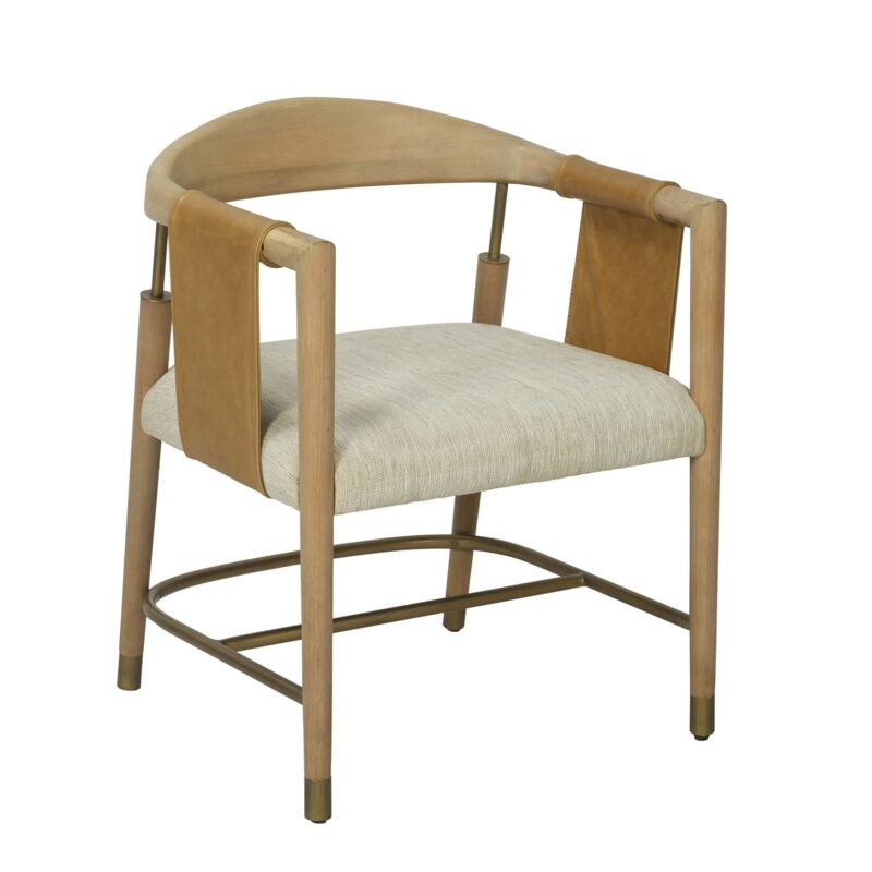 Wood–Iron Dining Chair with Leather Panel Accents