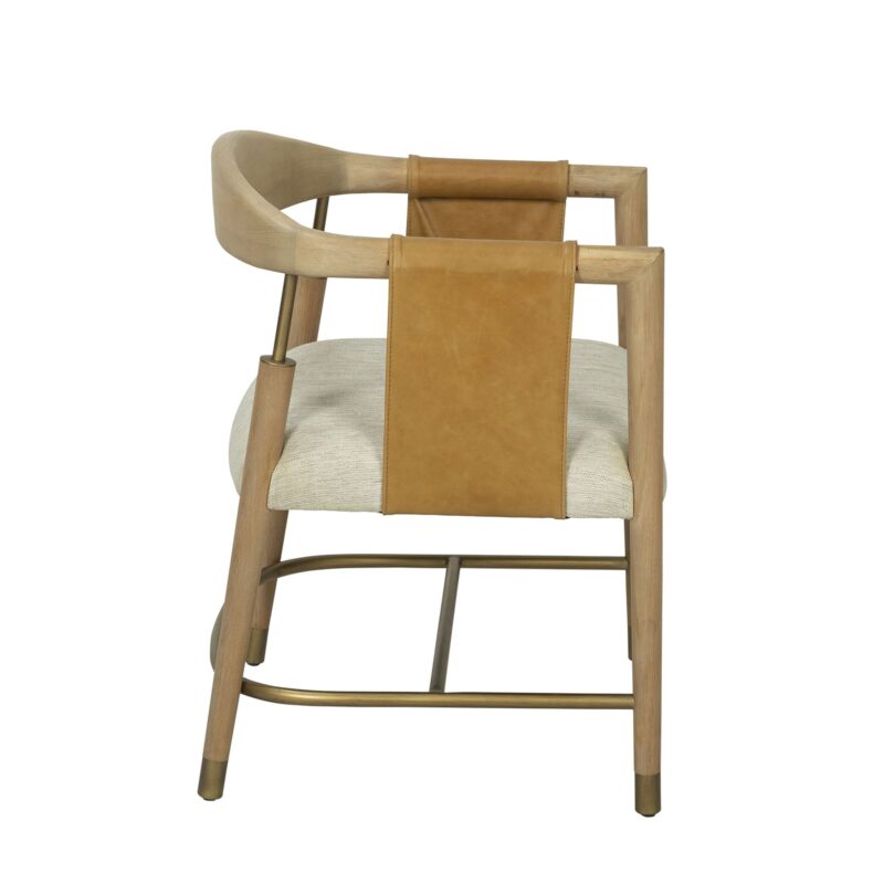 Wood–Iron Dining Chair with Leather Panel Accents