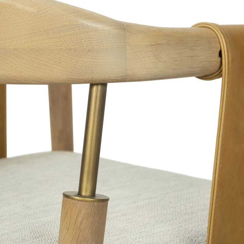 Wood–Iron Dining Chair with Leather Panel Accents