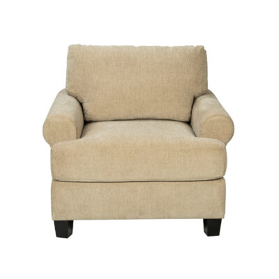 Beige Upholstered Fabric Armchair with Solid Wood Legs