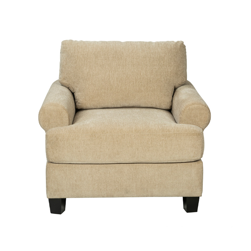 Beige Upholstered Fabric Armchair with Solid Wood Legs