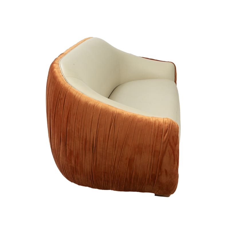 Curved Sofa with Leather and Pleated Velvet | TSF014