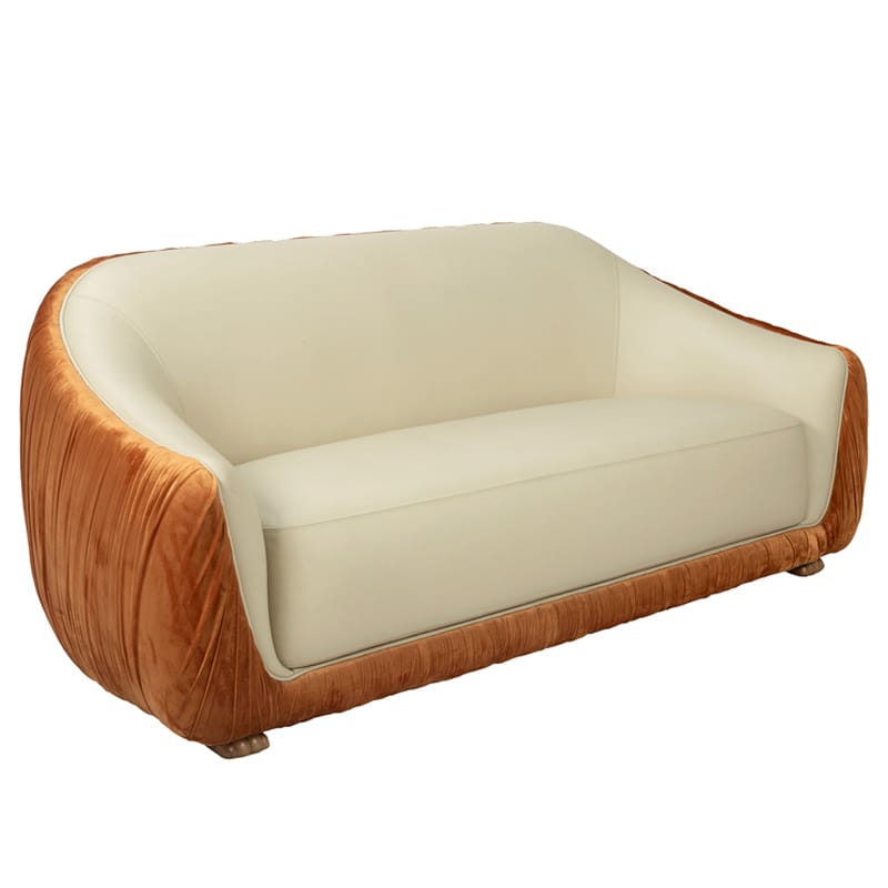 Curved Sofa with Leather and Pleated Velvet | TSF014