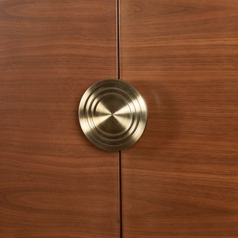 Curved Walnut Bar Cabinet with Brass Accents