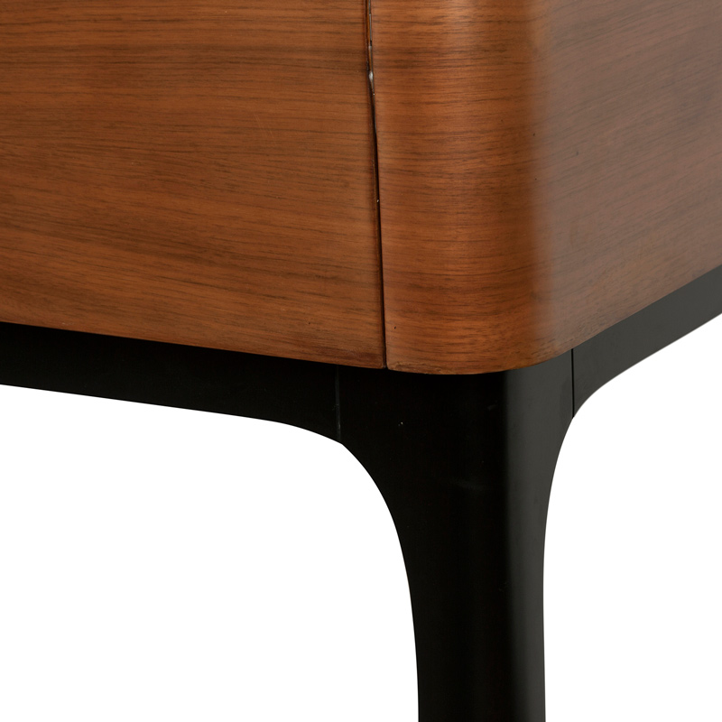 Curved Walnut Bar Cabinet with Brass Accents