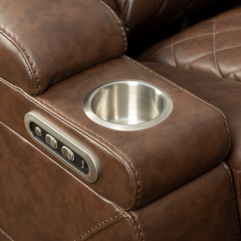 Dual Power Reclining Sofa with Drop-Down Table & Charging Station