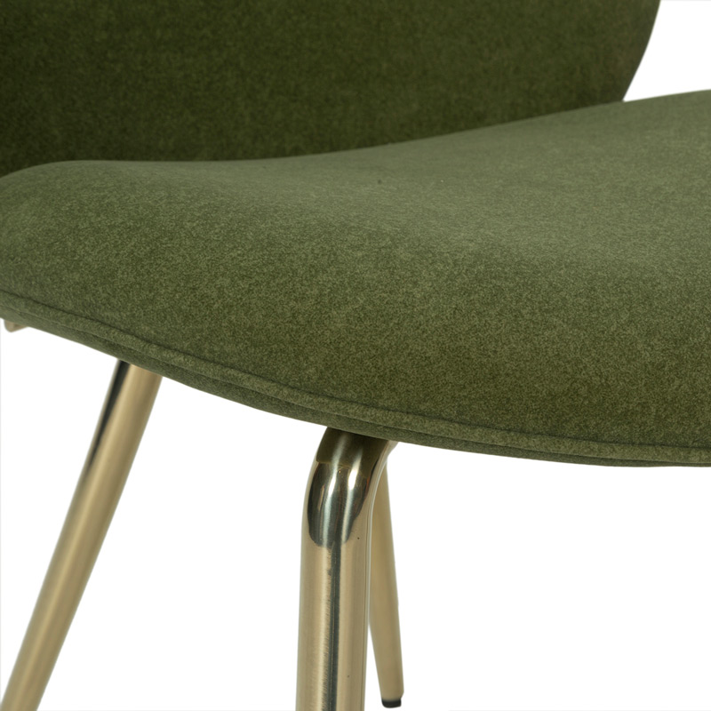Olive Green Upholstered Dining Chair with Gold Metal Legs