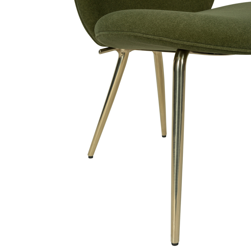 Olive Green Upholstered Dining Chair with Gold Metal Legs