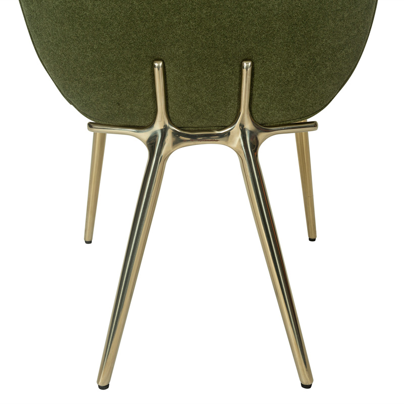Olive Green Upholstered Dining Chair with Gold Metal Legs