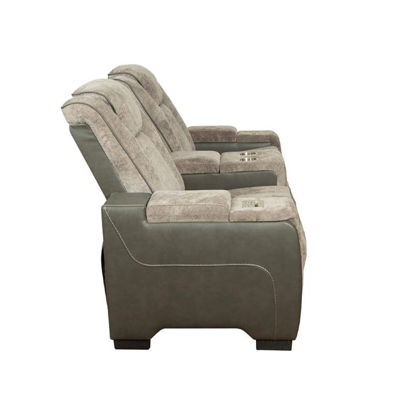 Triple Power Reclining Fabric Loveseat with Storage Console