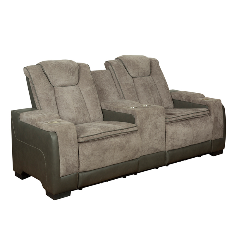 Triple Power Reclining Fabric Loveseat with Storage Console
