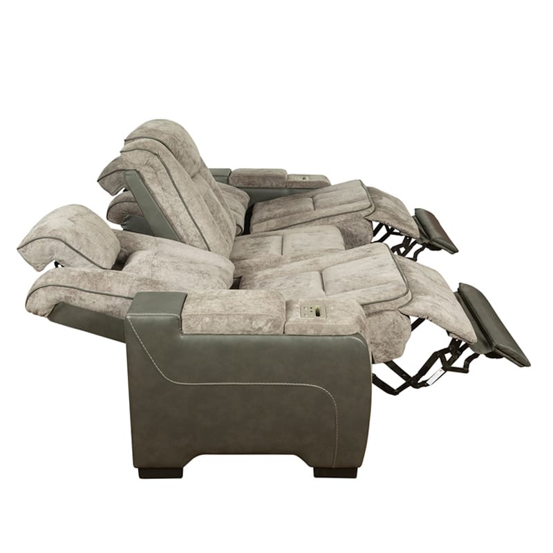 Triple Power Reclining Fabric Sofa with Adjustable Headrests