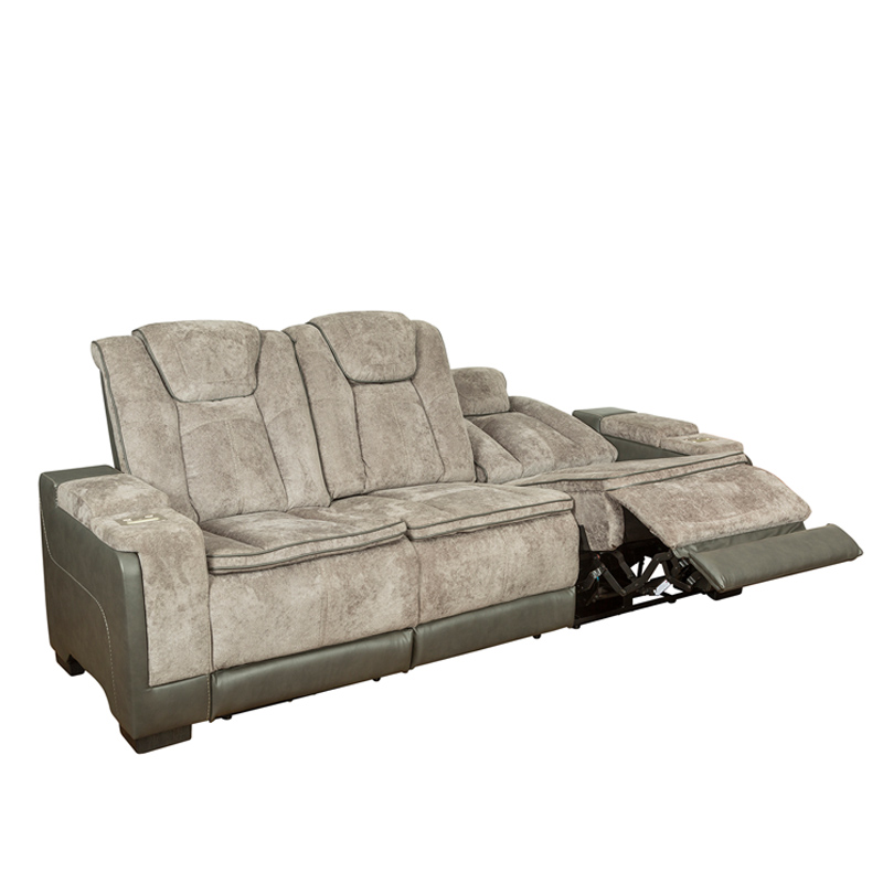 Triple Power Reclining Fabric Sofa with Adjustable Headrests