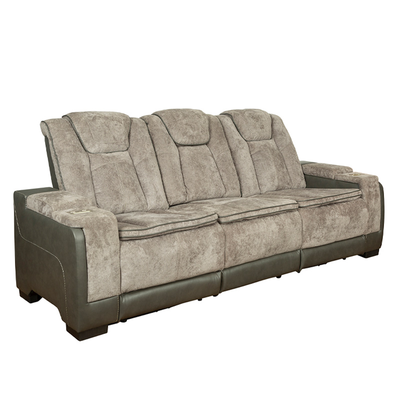 Triple Power Reclining Fabric Sofa with Adjustable Headrests