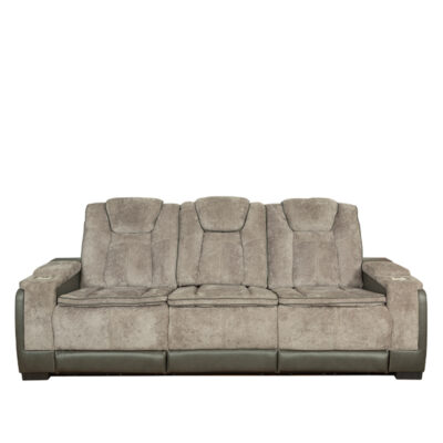 Triple Power Reclining Fabric Sofa with Adjustable Headrests