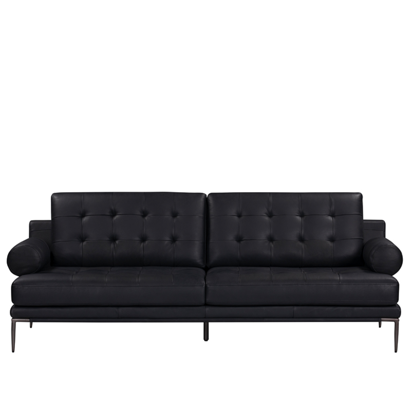 Upholstered Leather Sofa with Tufted Backrest and Metal Legs