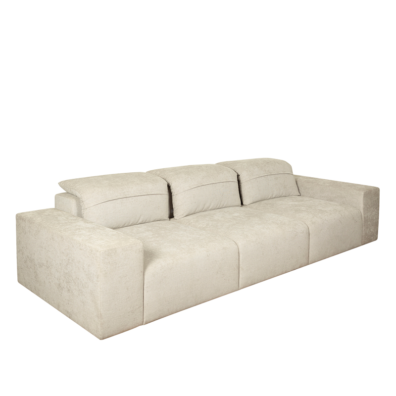 Beige Fabric 3-Seater Sofa with Wide Square Arms | TSF018