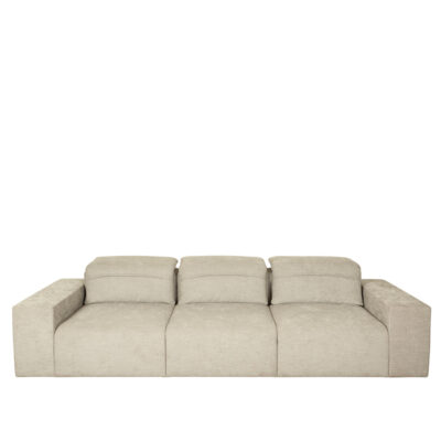 Beige Fabric 3-Seater Sofa with Wide Square Arms
