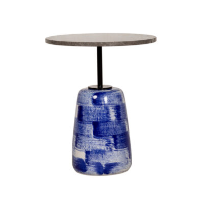 Blue and White Ceramic Base Round Marble Side Table | ST092