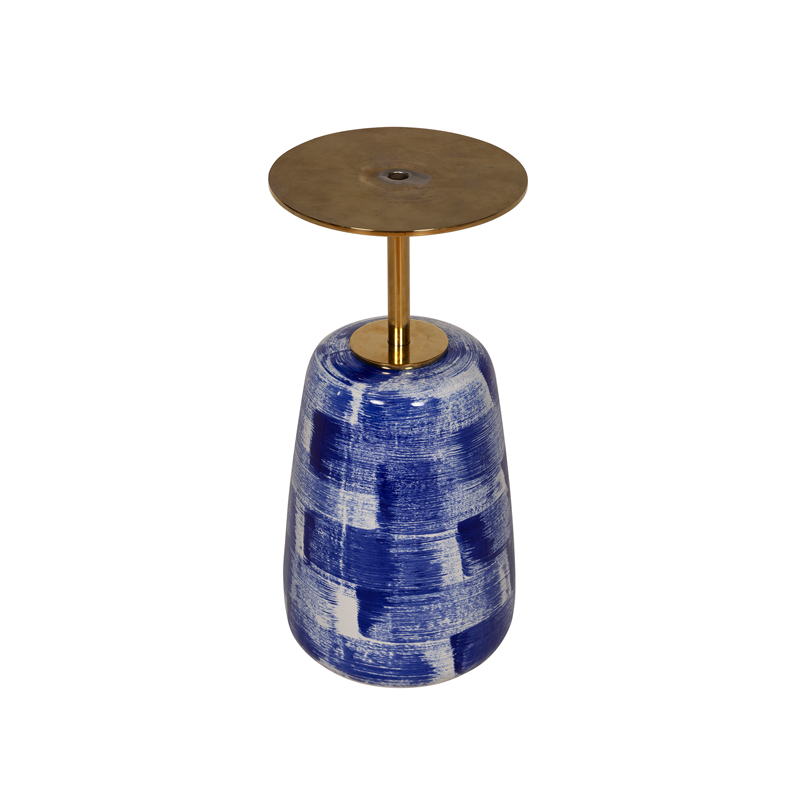 Blue and White Ceramic Base Round Marble Side Table | ST092