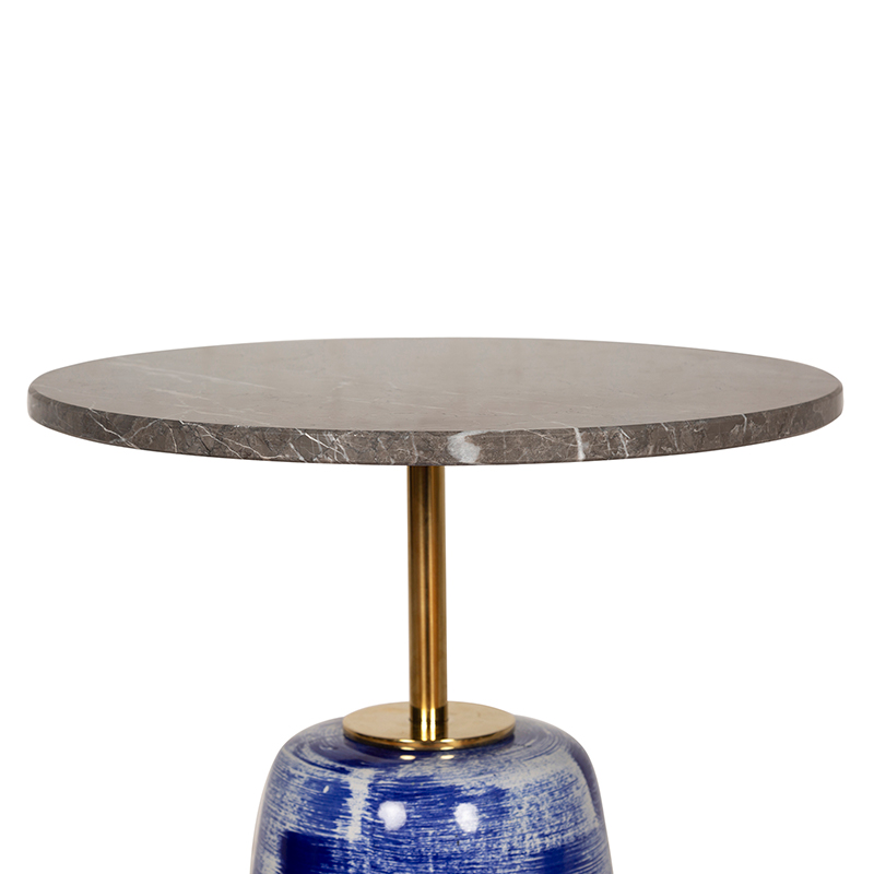 Blue and White Ceramic Base Round Marble Side Table | ST092