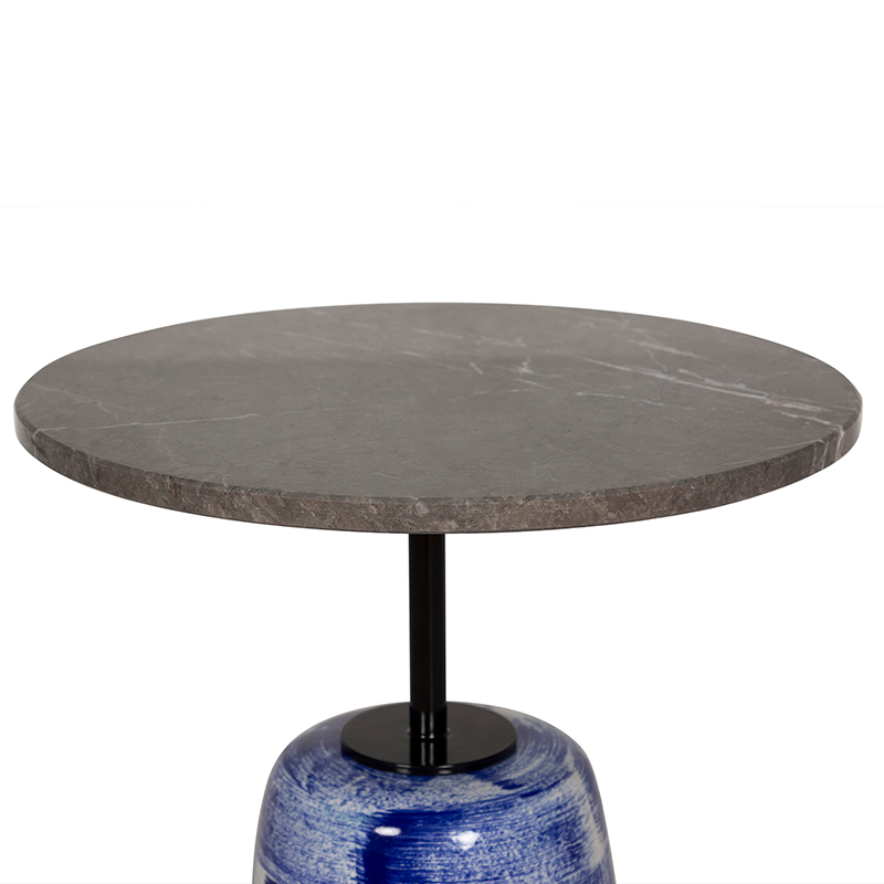 Blue and White Ceramic Base Round Marble Side Table | ST092
