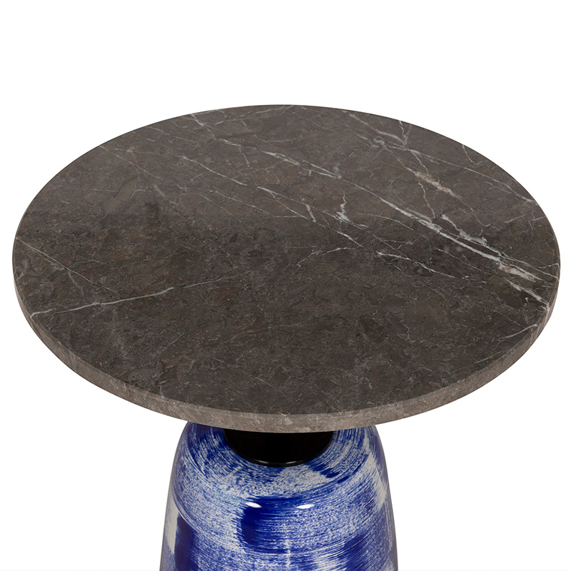 Blue and White Ceramic Base Round Marble Side Table | ST092