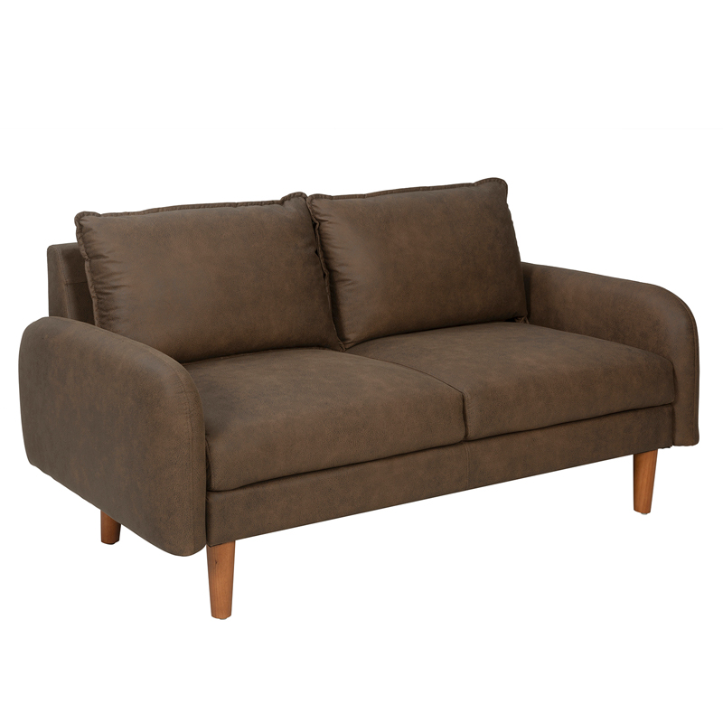 Brown Leather-Look 2-Seater Sofa with Rounded Arms | TSF008A