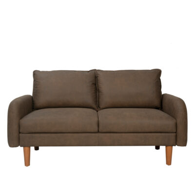 Brown Leather-Look 2-Seater Sofa with Rounded Arms
