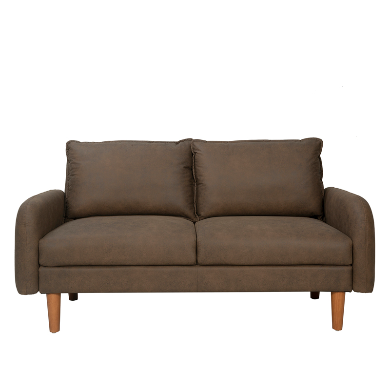 Brown Leather-Look 2-Seater Sofa with Rounded Arms | TSF008A
