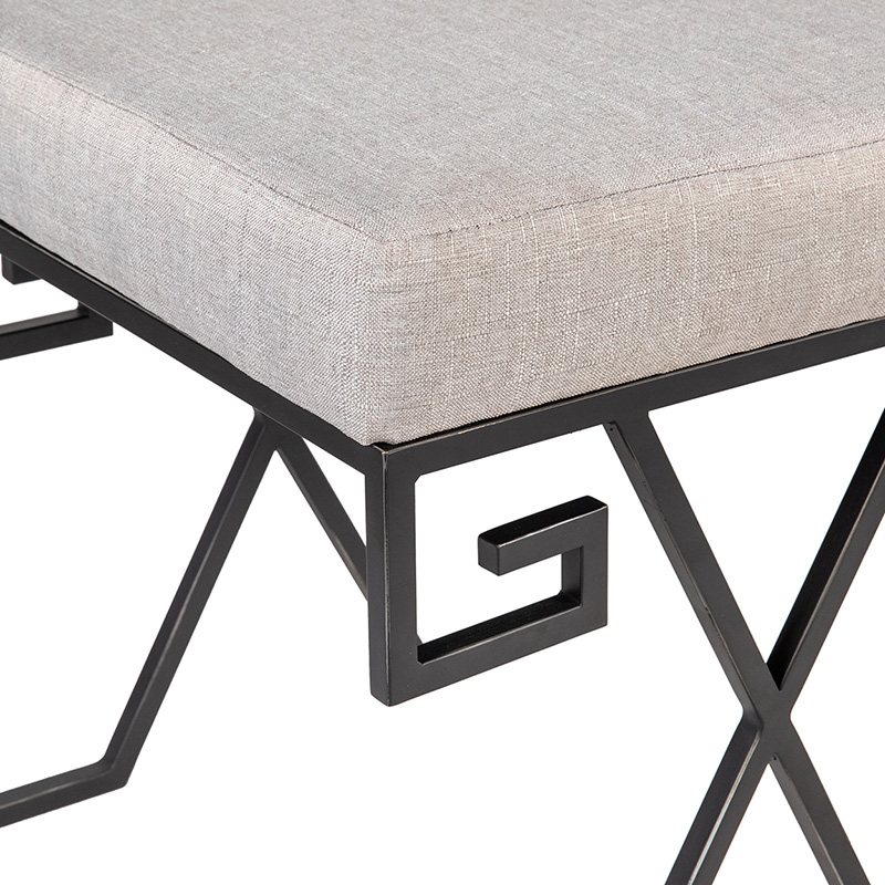 Greek Key Metal X-Base Upholstered Stool | TS003