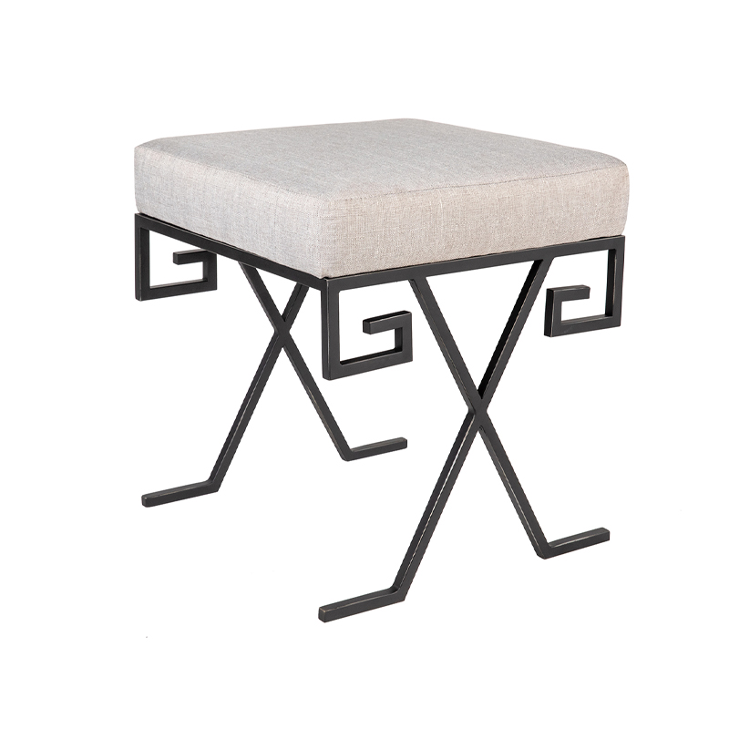 Greek Key Metal X-Base Upholstered Stool | TS003