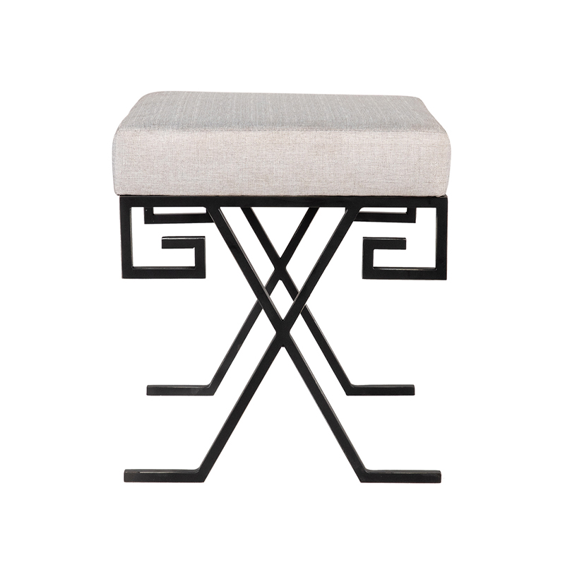 Greek Key Metal X-Base Upholstered Stool | TS003