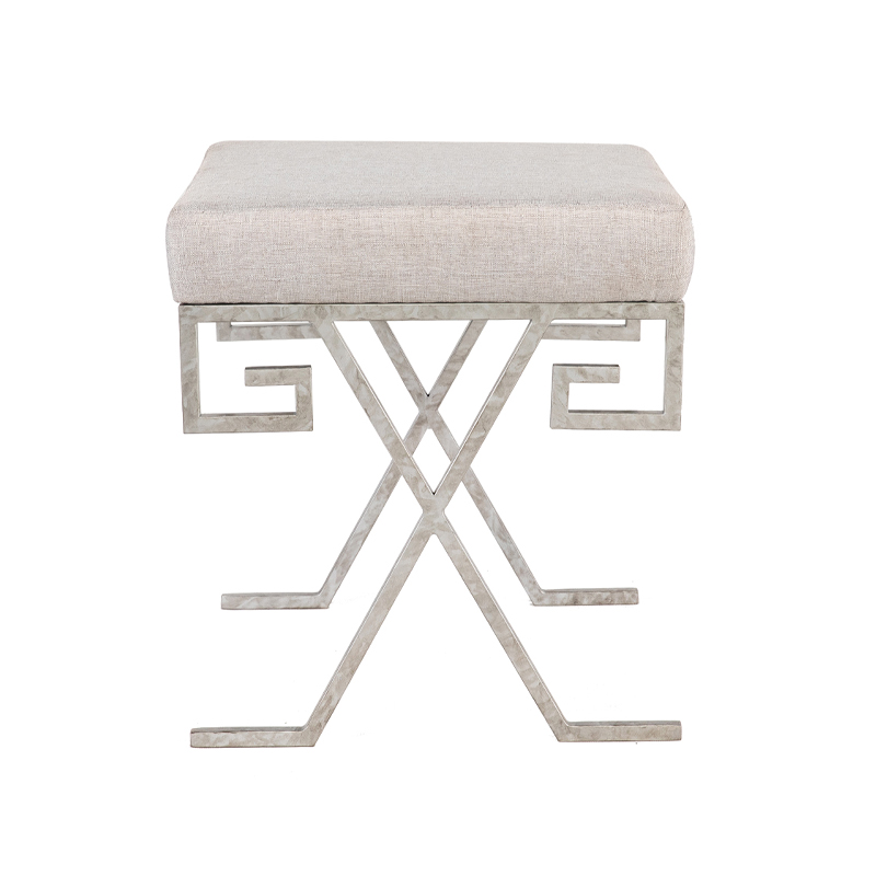 Greek Key Metal X-Base Upholstered Stool | TS003