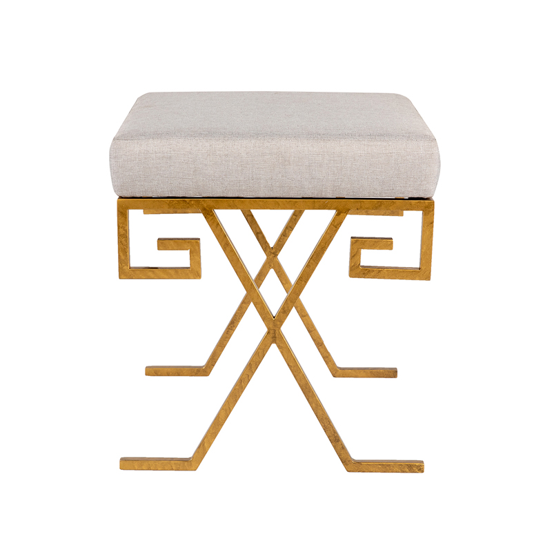Greek Key Metal X-Base Upholstered Stool | TS003