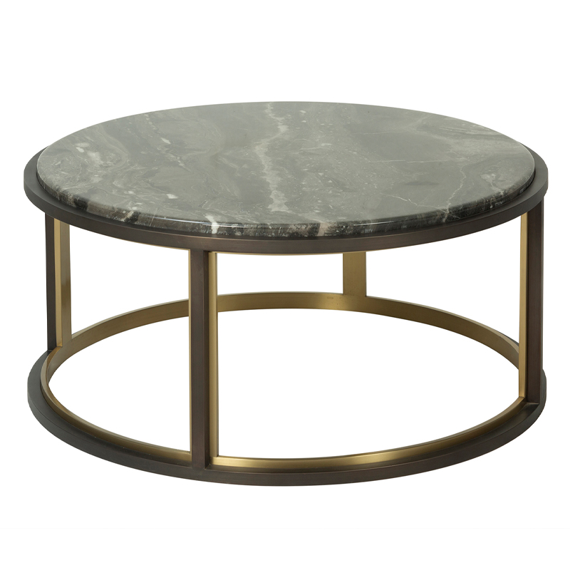 Marble Round Coffee Table with Gold Accent Metal Base | CF078