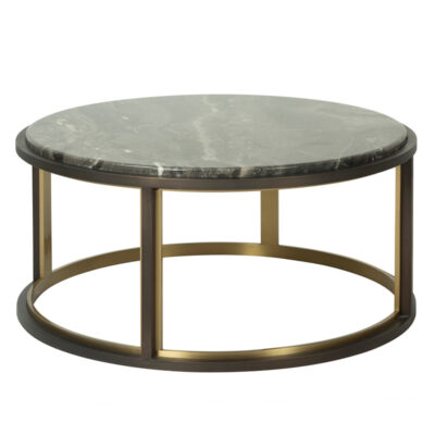 Grey Marble Round Coffee Table with Gold Accent Metal Base