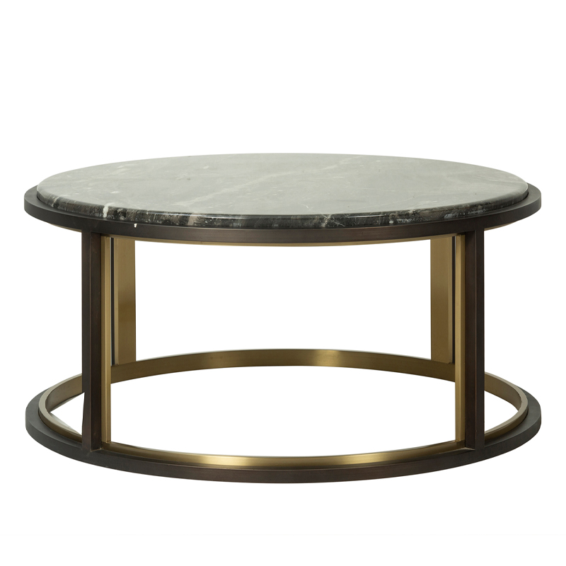 Marble Round Coffee Table with Gold Accent Metal Base | CF078