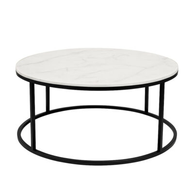 Marble Round Coffee Table with Black Metal Frame
