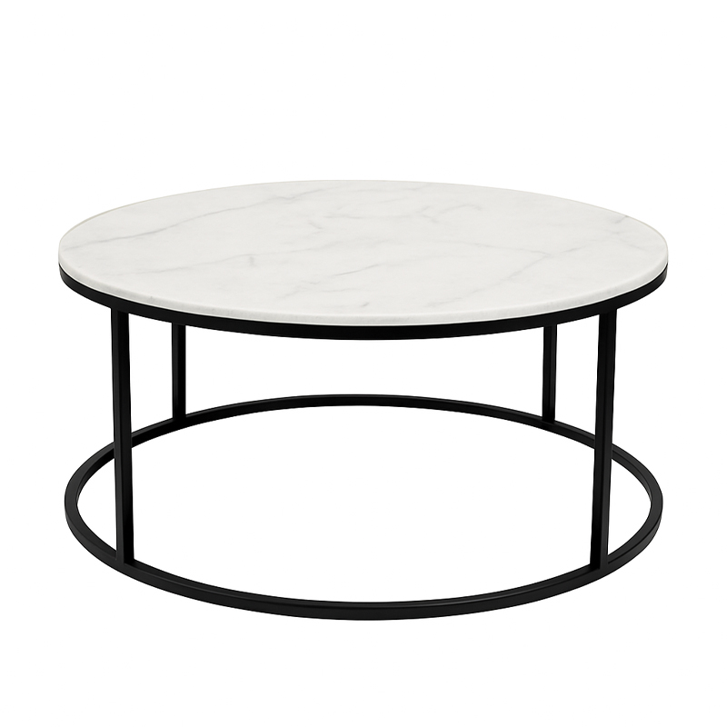 Marble Round Coffee Table with Black Metal Frame | CF079