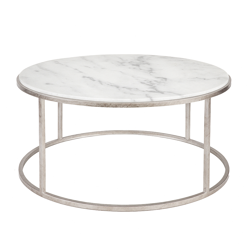 Marble Round Coffee Table with Black Metal Frame | CF079