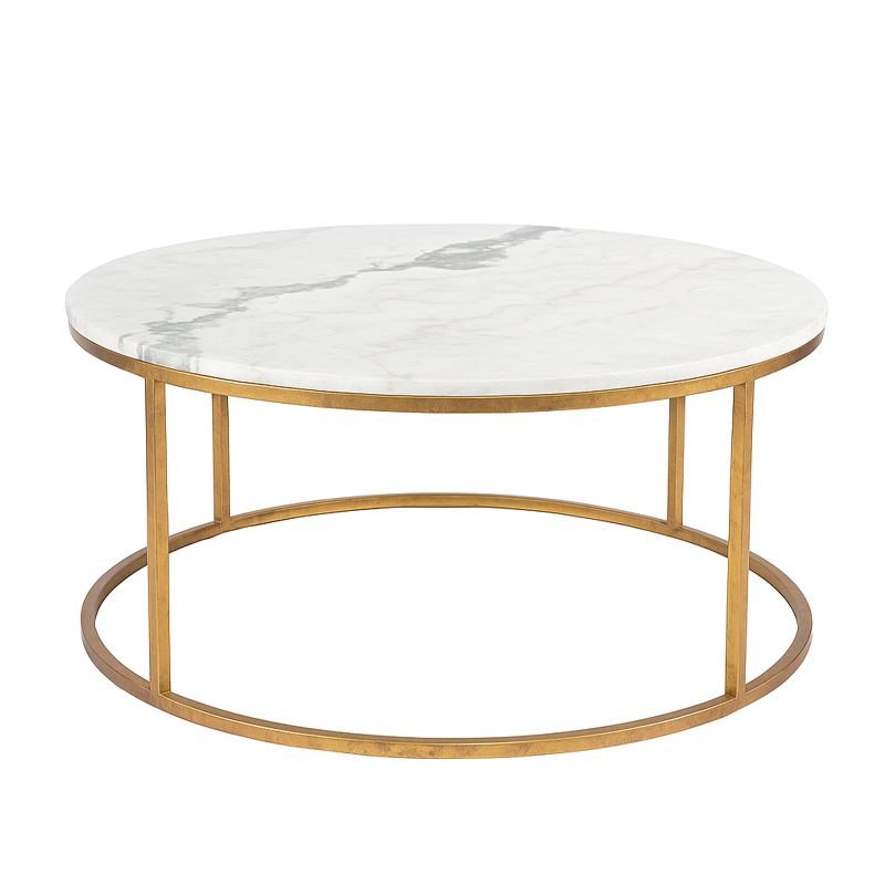 Marble Round Coffee Table with Black Metal Frame | CF079