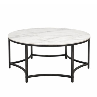 Marble Round Coffee Table with Curved Metal Frame