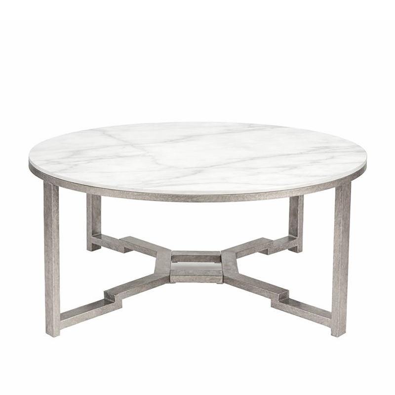 Marble Round Coffee Table with Geometric Metal | CF081