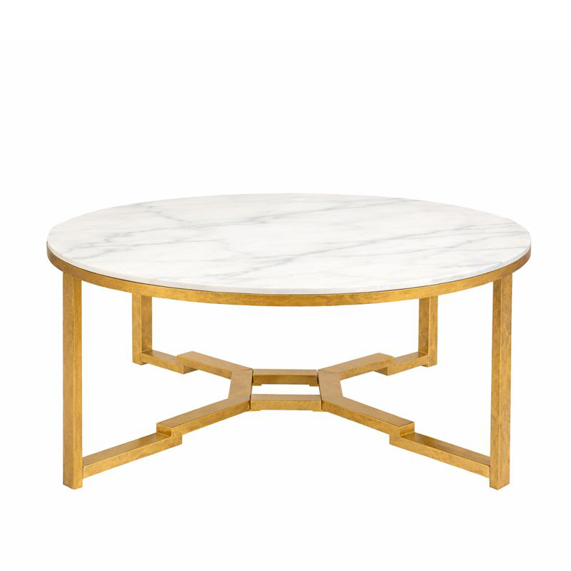 Marble Round Coffee Table with Geometric Metal | CF081