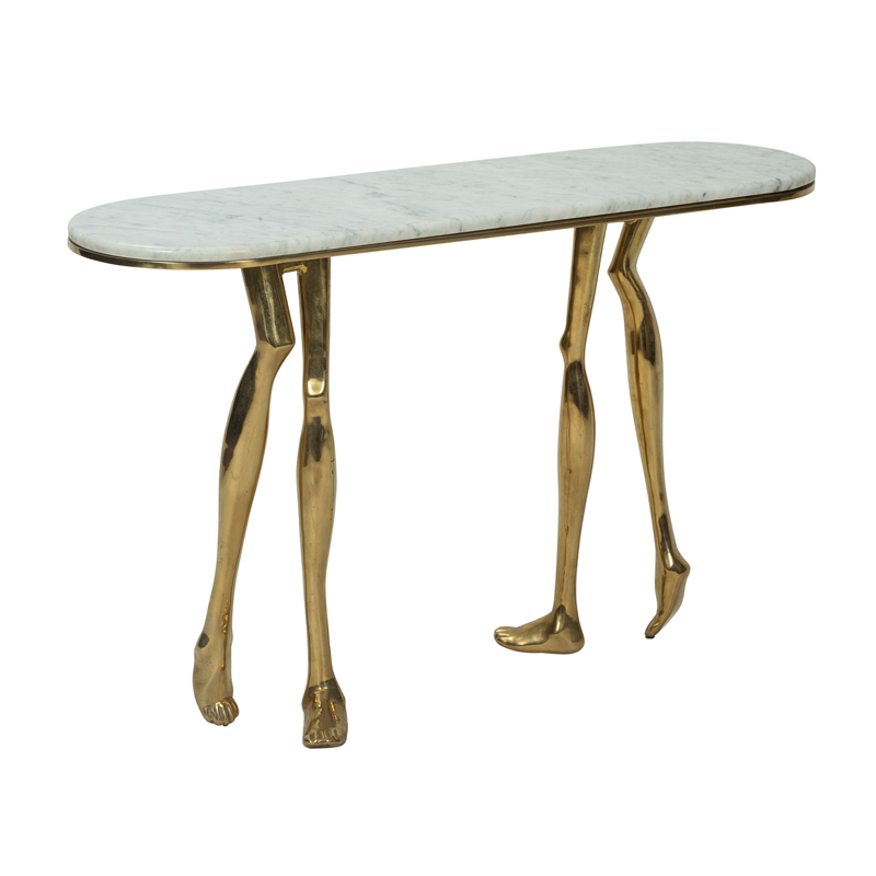 Marble Top Console Table with Sculptural Gold Human Leg Base | CS006
