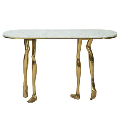 Marble Top Console Table with Sculptural Gold Human Leg Base | CS006